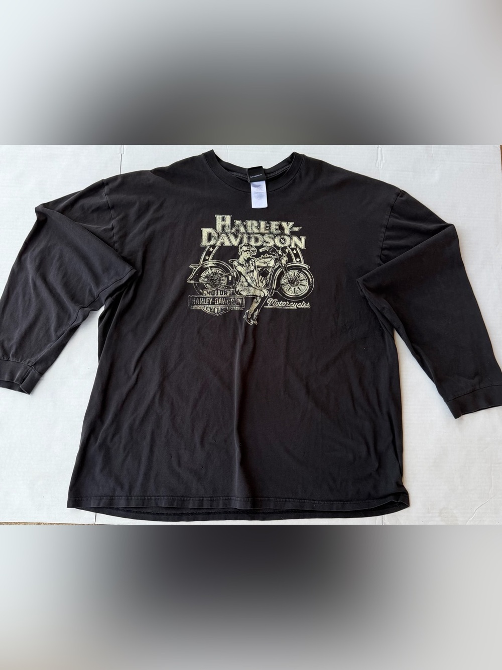 Vintage Harley Davidson Pinup Girl Long Sleeve Shirt Mens 2XL Milwaukee Black